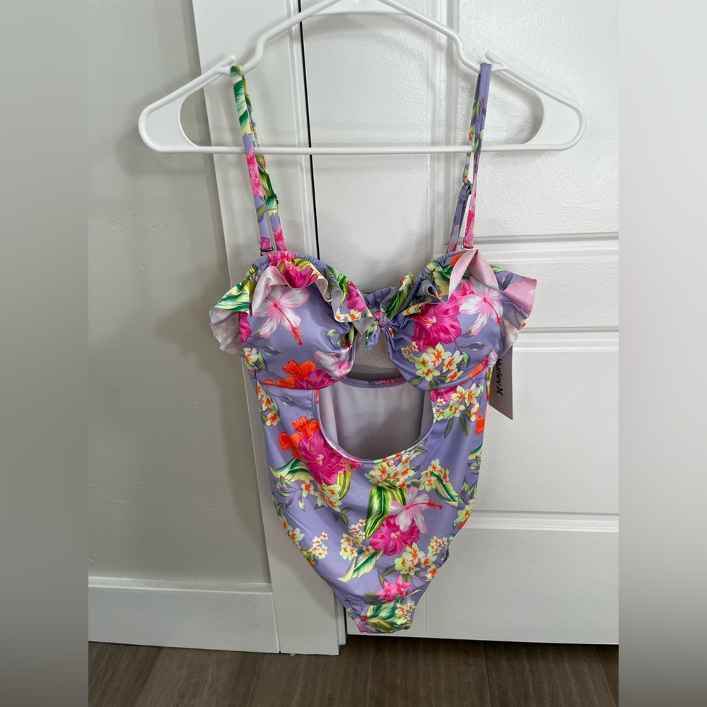 Hurley Floral Cutout One Piece - Purple and Pink